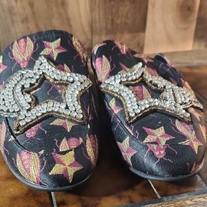 Black and Pink Starry Slippers with Floral Accents